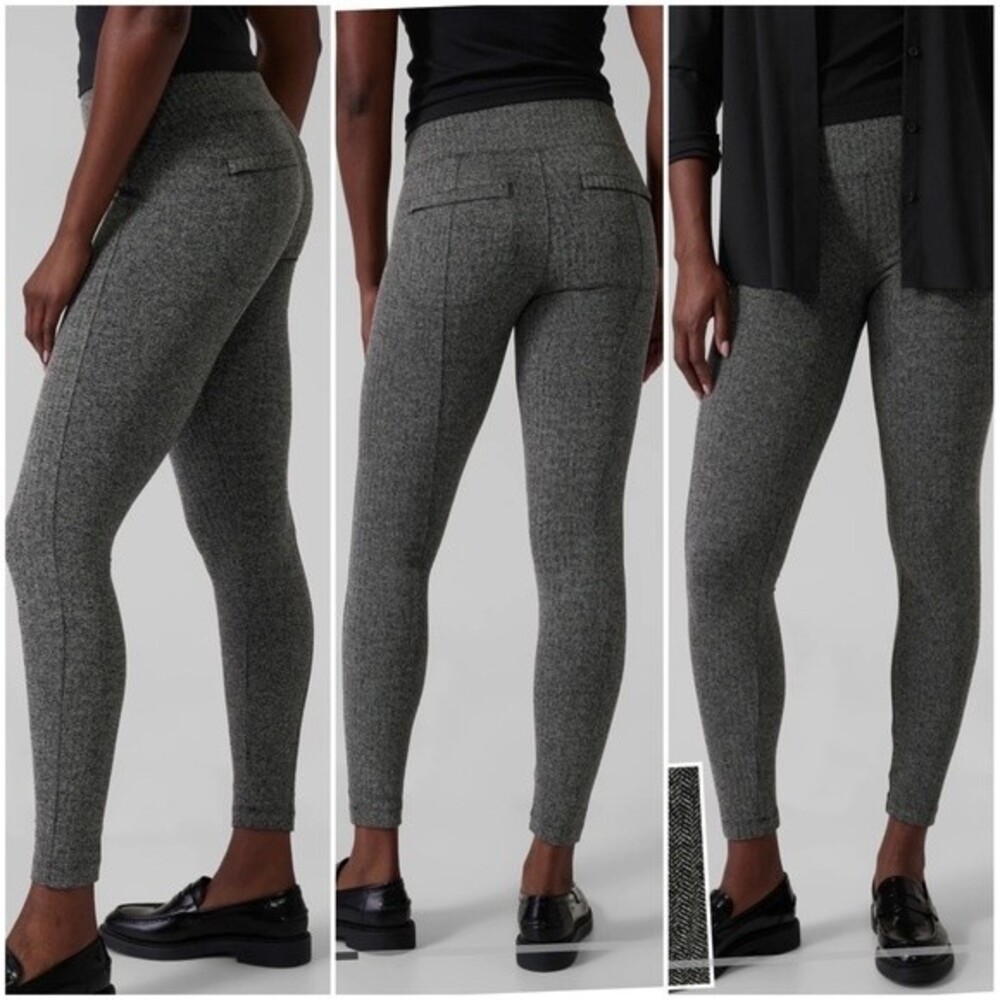 Athleta Gray Herringbone Delancey Zip Pocket Sport Athletic Tights Pants S